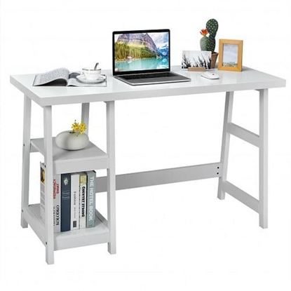 Picture of Trestle Computer Desk Home Office Workstation with Removable Shelves-White - Color: White