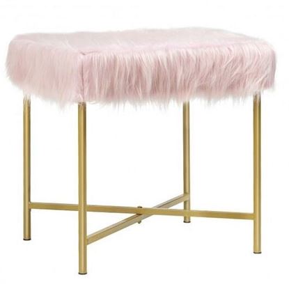 Изображение Faux Fur Ottoman Decorative Stool with Metal Legs - Color: Pink