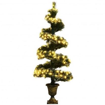 Foto de 4 Feet Pre-Lit Spiral Wintry Helical Tree for Holiday Celebration - Color: Green - Size: 4 ft