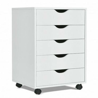 Picture of 5 Drawer Dresser Storage Cupboard Chest with Wheels for Home Office