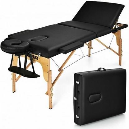 Picture of 3 Fold Portable Adjustable Massage Table with Carry Case-Black - Color: Black