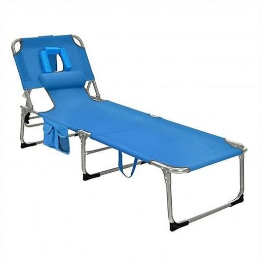 Picture of Folding Beach Lounge Chair with Pillow for Outdoor-Blue - Color: Blue