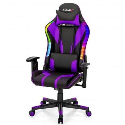 Picture of Gaming Chair Adjustable Swivel Computer Chair with Dynamic LED Lights-Purple - Color: Purple