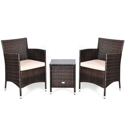 Picture of 3 Pcs Outdoor Rattan Wicker Furniture Set-Beige - Color: Beige