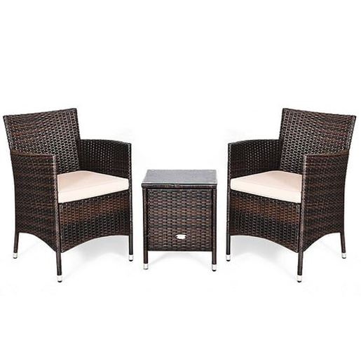 Picture of 3 Pcs Outdoor Rattan Wicker Furniture Set-Beige - Color: Beige