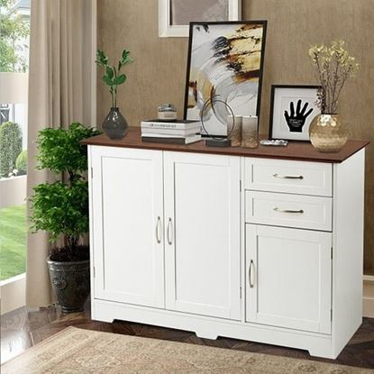 Picture of Buffet Storage Cabinet  Kitchen Sideboard with 2 Drawers - Color: White