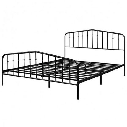 Foto de Queen Size Metal Bed Frame Steel Slat Platform - Color: Black