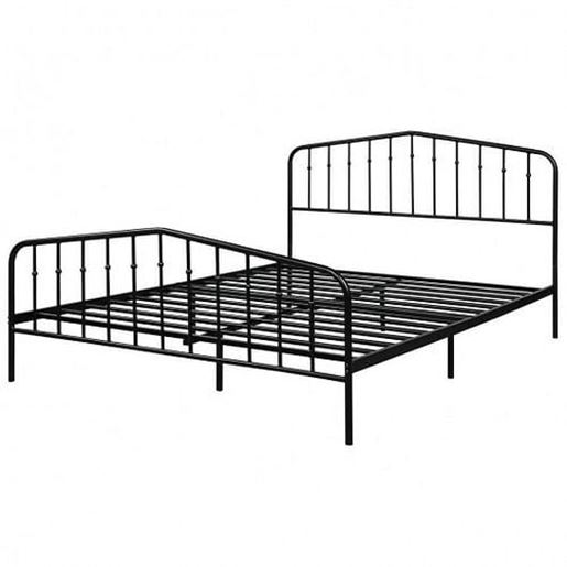 Foto de Queen Size Metal Bed Frame Steel Slat Platform - Color: Black