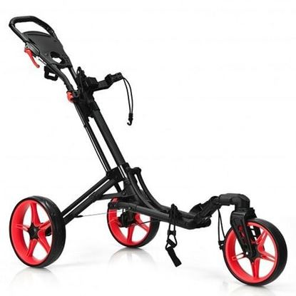 Foto de Folding Golf Push Cart with Scoreboard Adjustable Handle Swivel Wheel-Red - Color: Red