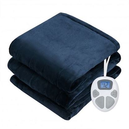 Picture of 62" x 84" Flannel Heated Electric Blanket with 10 Heating Levels-Blue - Color: Blue