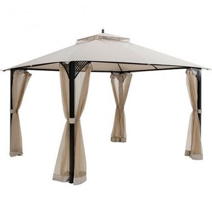 Picture of 12' x 10'Outdoor Double Top Patio Gazebo-Beige - Color: Beige