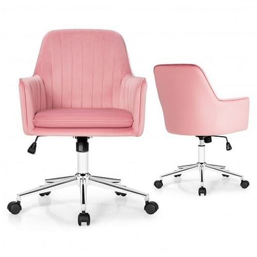 Picture of Velvet Accent Office Armchair with Adjustable Swivel and Removable Cushion-Pink - Color: Pink