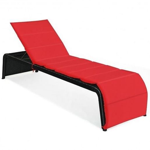 Picture of Patio Rattan Lounge Chair Back Adjustable Chaise Recliner  with Cushioned-Red - Color: Red