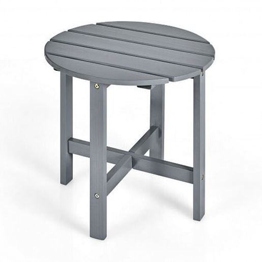 Picture of 18 Inch Patio Round Side Wooden Slat End Coffee Table for Garden-Gray - Color: Gray