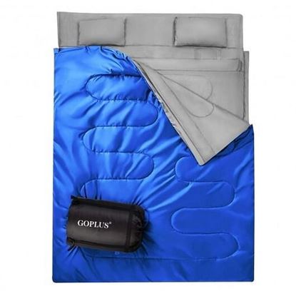 Picture of 2 Person Waterproof Sleeping Bag with 2 Pillows-Blue - Color: Blue