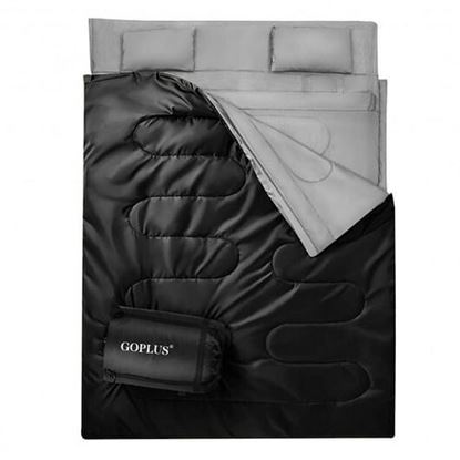 Picture of 2 Person Waterproof Sleeping Bag with 2 Pillows-Black - Color: Black