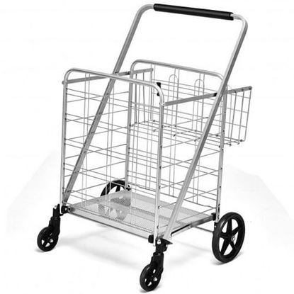 Picture of Heavy Duty Folding Utility Shopping Double Cart-Silver - Color: Silver
