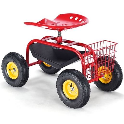 Picture of Red/Green Garden Cart Rolling Work Seat With Heavy Duty Tool Tray Gardening Planting-Red - Color: Red