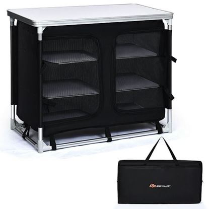 Image de Outdoor Camping Cooking Table with Storage Organizer - Color: Black