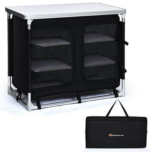 Picture of Outdoor Camping Cooking Table with Storage Organizer - Color: Black