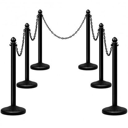Picture of 6 Pcs Plastic Stanchion Set with 5 Detachable Chains for Indoor and Outdoor-Black - Color: Black