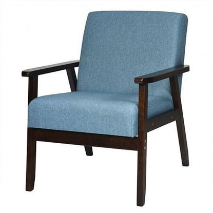 Picture of Solid Rubber Wood Fabric Accent Armchair-Blue - Color: Blue