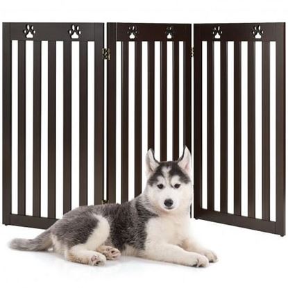 Picture of 36" Folding Wooden Freestanding Pet Gate Dog Gate with 360?Â° Flexible Hinge-Espresso - Color: Espresso