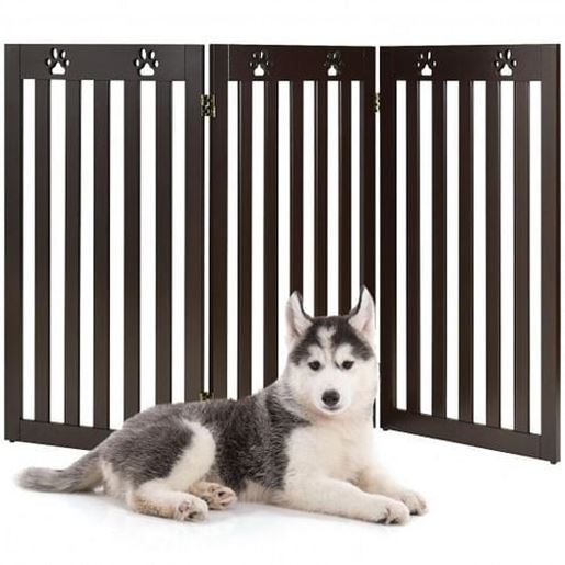 Picture of 36" Folding Wooden Freestanding Pet Gate Dog Gate with 360?Â° Flexible Hinge-Espresso - Color: Espresso