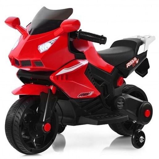 Picture of 6V Kids Ride on Motorbike with Training Wheels and Music-Red - Color: Red