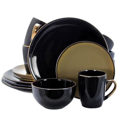 Foto de Elama Cambridge Grand 16-Piece Dinnerware Set in Luxurious Black and Warm Taupe with Complete Setting for 4