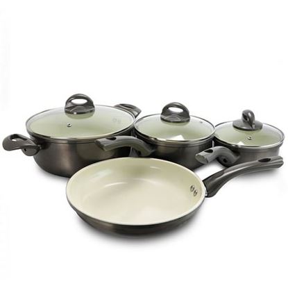 Picture of Sunbeam Heston 7 Piece Aluminum Ceramic Nonstick Cookware Set in Metallic Champagne