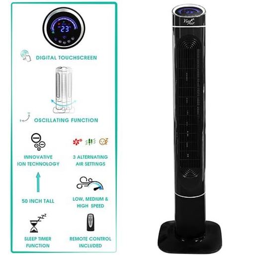 Picture of Vie Air 50 Inch Luxury Digital 3 Speed High Velocity Tower Fan with Fresh Air Ionizer and Remote Control in Black