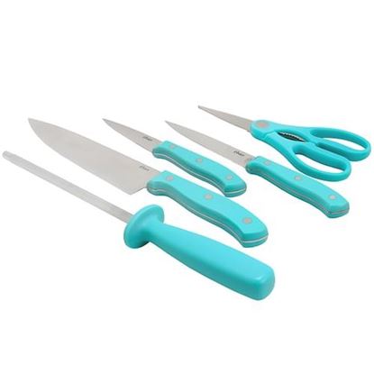 Picture of Oster Evansville 5 Piece Stainless Steel Cutlery Set with Turquoise Handles