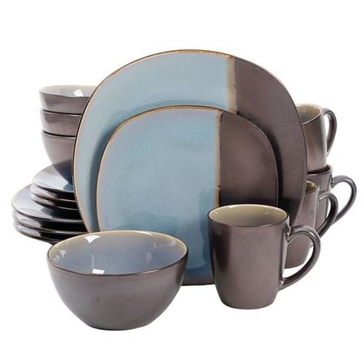 Picture of Gibson Volterra 16 Piece Soft Square Stoneware Dinnerware Set in Teal