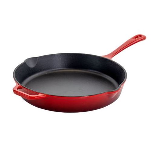 Picture of MegaChef 12 Inch Round Enamel Cast Iron Skillet in Red