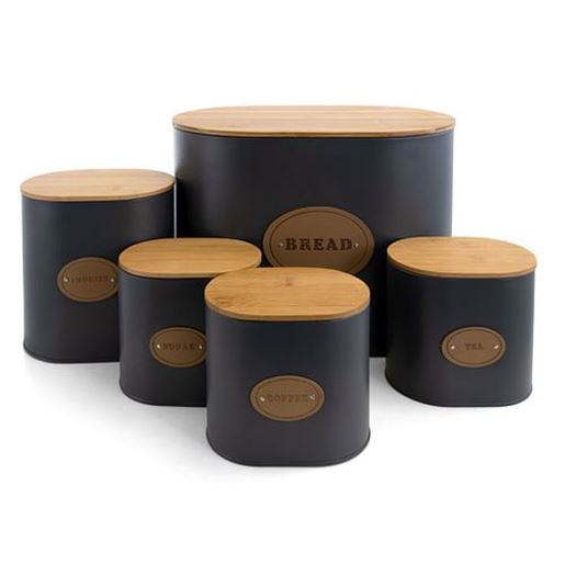 Picture of MegaChef Kitchen Food Storage and Organization 5 Piece Canister Set in Grey with Bamboo Lids