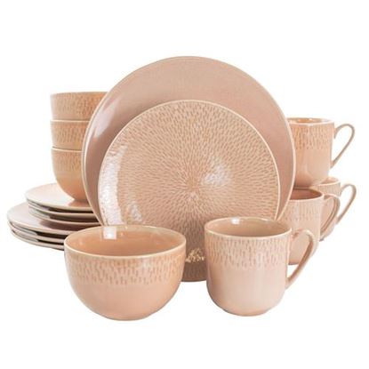 Picture of Laurie Gates Matisse 16 Piece Round Stoneware Dinnerware Set in Pink