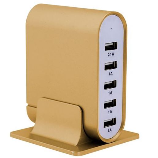 Picture of Trexonic 7.1 Amps 5 Port Universal USB Compact Charging Station in Gold Finish