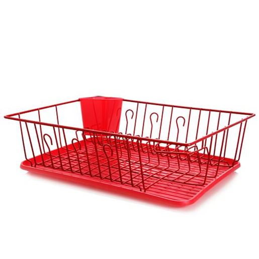 Picture of MegaChef 17.5 Inch Red Dish Rack with 14 Plate Positioners and a Detachable Utensil Holder