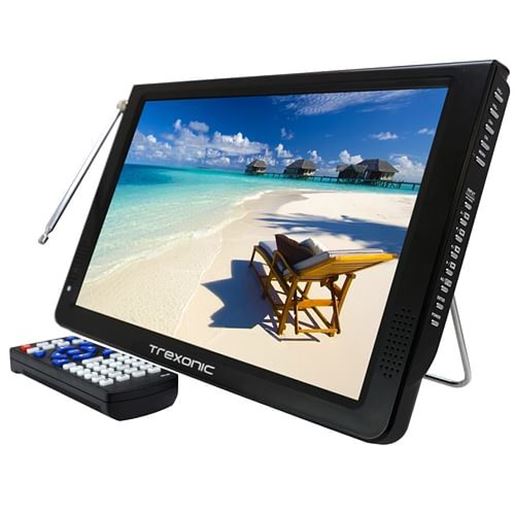 图片 Trexonic Ultra Lightweight Rechargeable Widescreen 12" LED Portable TV with HDMI, SD, MMC, USB, VGA, Headphone Jack, AV Inputs and Output and Built-in Digital Tuner and Detachable Antenna