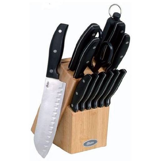 Picture of Oster Granger 14 Piece Stainless Steel Cutlery Set with Black Handles and Wooden Block