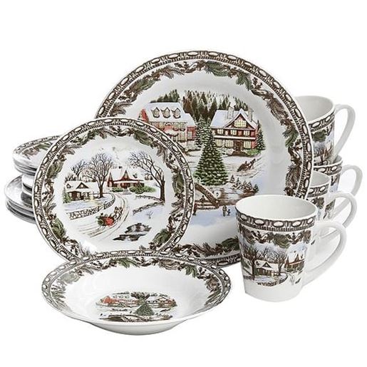 Picture of Gibson Home Christmas Toile 16 Piece Dinnerware Set