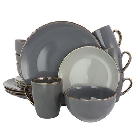 Picture of Elama Tahitian Grand 16 Piece Stoneware Dinnerware Set in Gray