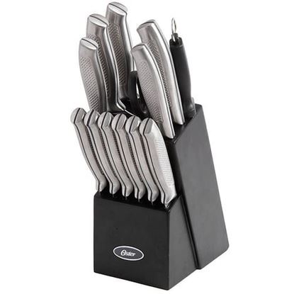 图片 Oster Edgefield 14 Piece Stainless Steel Cutlery Knife Set with Black Knife Block