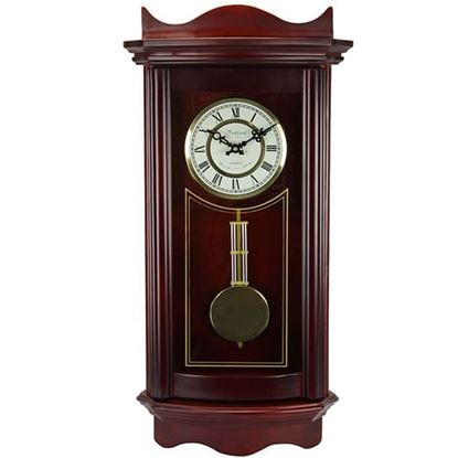 Picture of Bedford Clock Collection Weathered Chocolate Cherry Wood 25 Inch Wall Clock with Pendulum