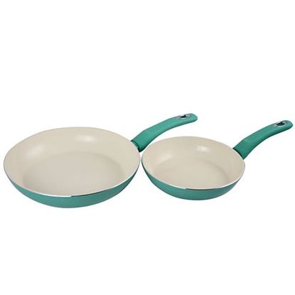 Picture of Gibson Home Plaza Cafe 2 Piece Aluminum Frying Pan Set with Soft Touch Handles in Mint