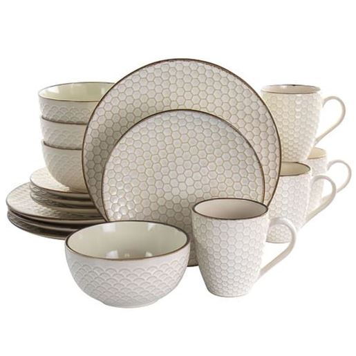 Picture of Elama Honey Ivory 16 Piece Stoneware Dinnerware Set in Ivory