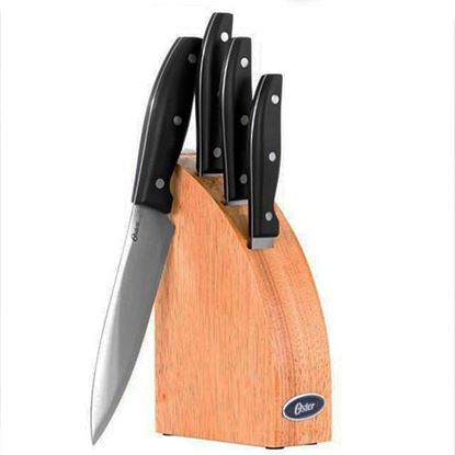 Picture of Oster Granger 5 Piece Stainless Steel Cutlery Knife Set with Half Moon Natural Wood Block