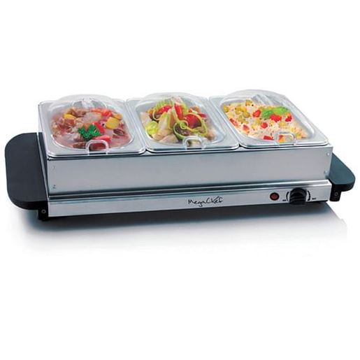 Picture of MegaChef Buffet Server & Food Warmer With 3 Removable Sectional Trays , Heated Warming Tray and Removable Tray Frame