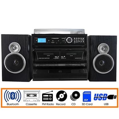 Picture of Trexonic 3-Speed Vinyl Turntable Home Stereo System with CD Player, Dual Cassette Player, Bluetooth, FM Radio & USB/SD Recording and Wired Shelf Speakers